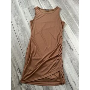 BTFBM‎ Ruched Viscose Mini Dress Size M Brown Fitted Comfy Layers